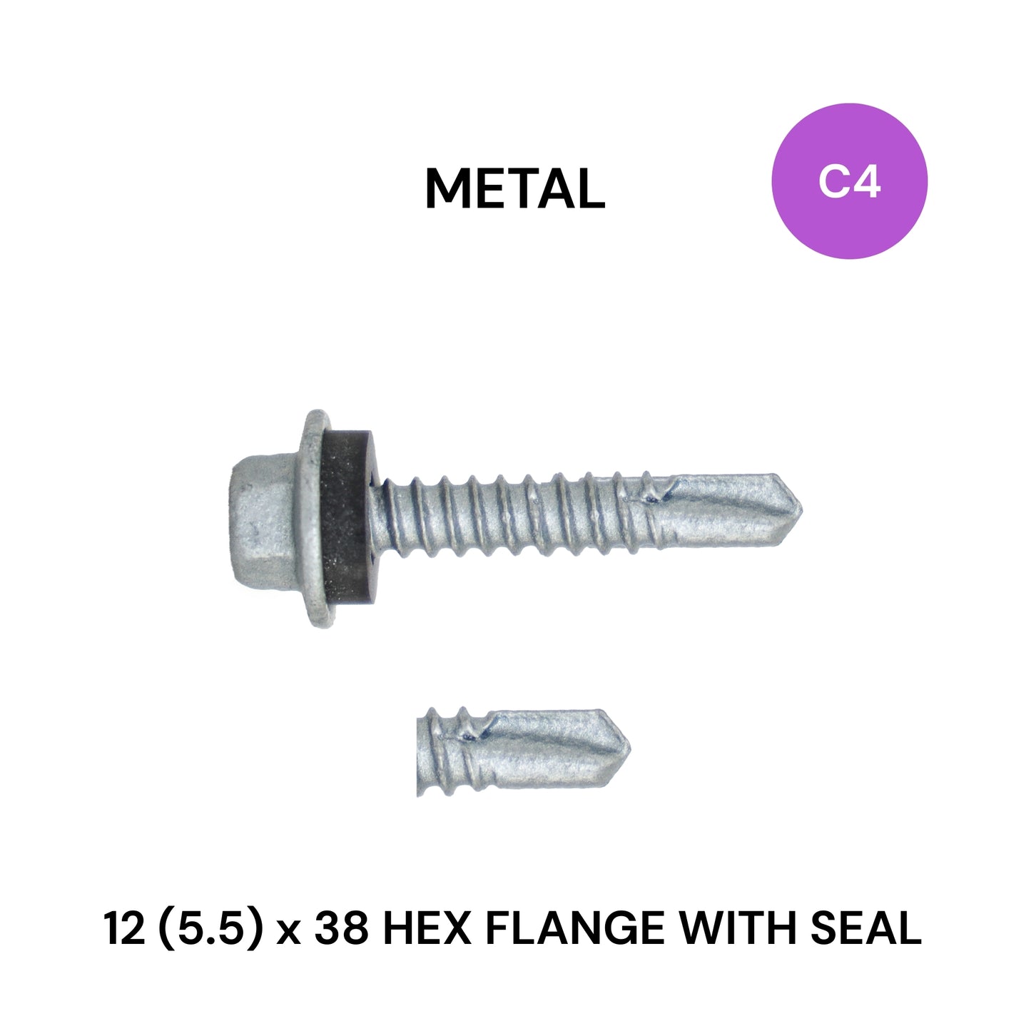 12 (5.5) x 38mm Metal Hex Flange With Seal Class 4