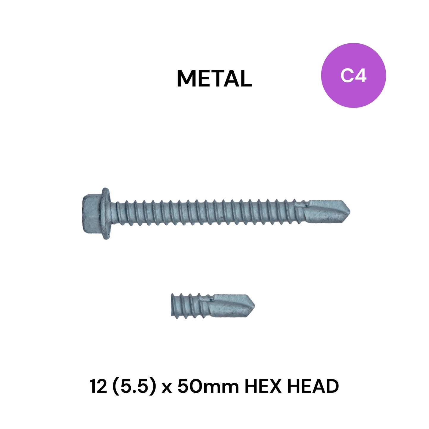 12 (5.5) x 50mm Metal Hex Head Class 4