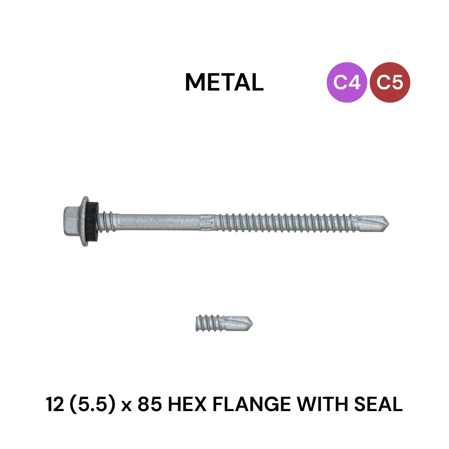 12 (5.5) x 85mm Metal Hex Flange And Seal