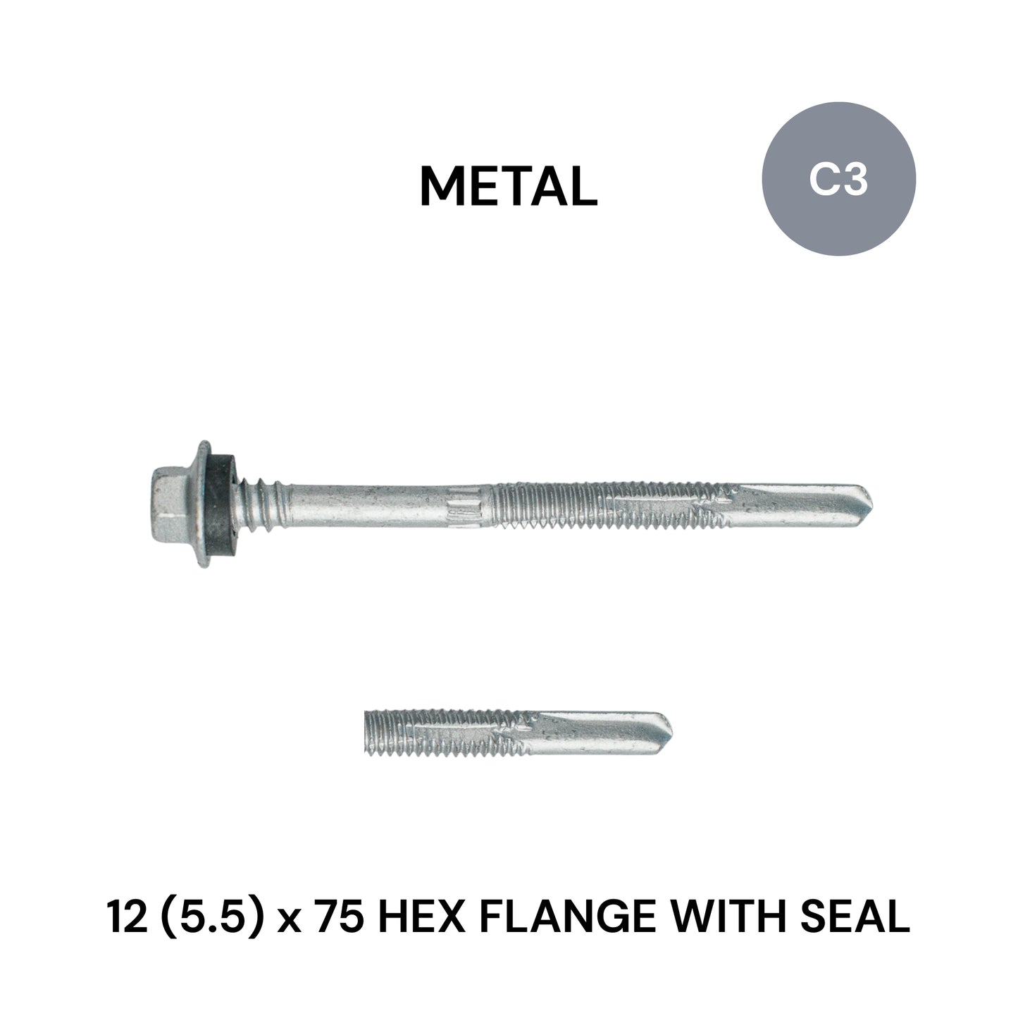 12 (5.5) x 75mm Metal Hex Flange With Seal Class 3 T5