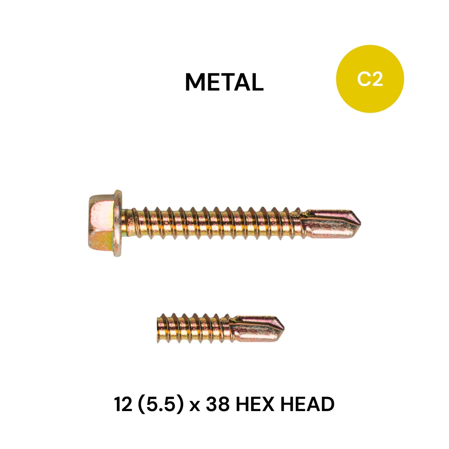 12 (5.5) x 38mm Metal Hex Head Class 2