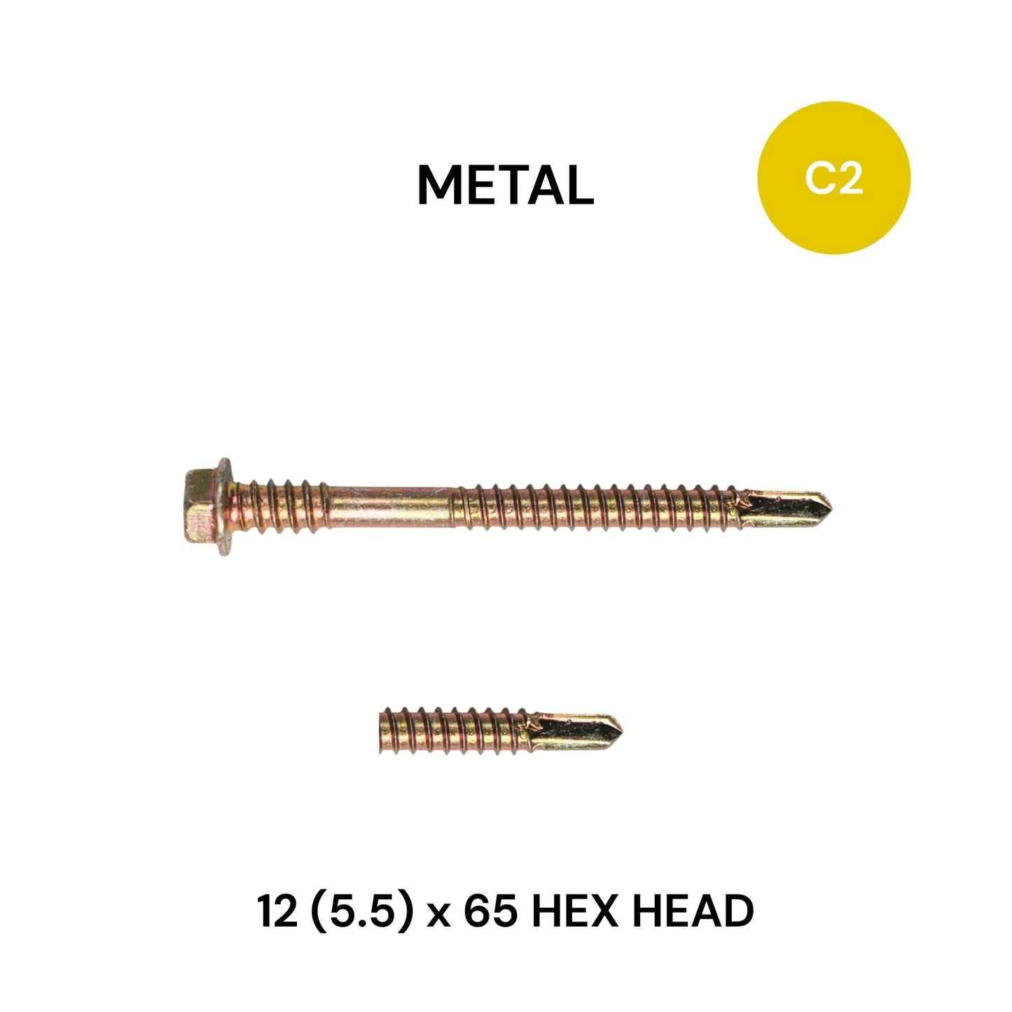 12 (5.5) x 65mm Metal Hex Head Class 2