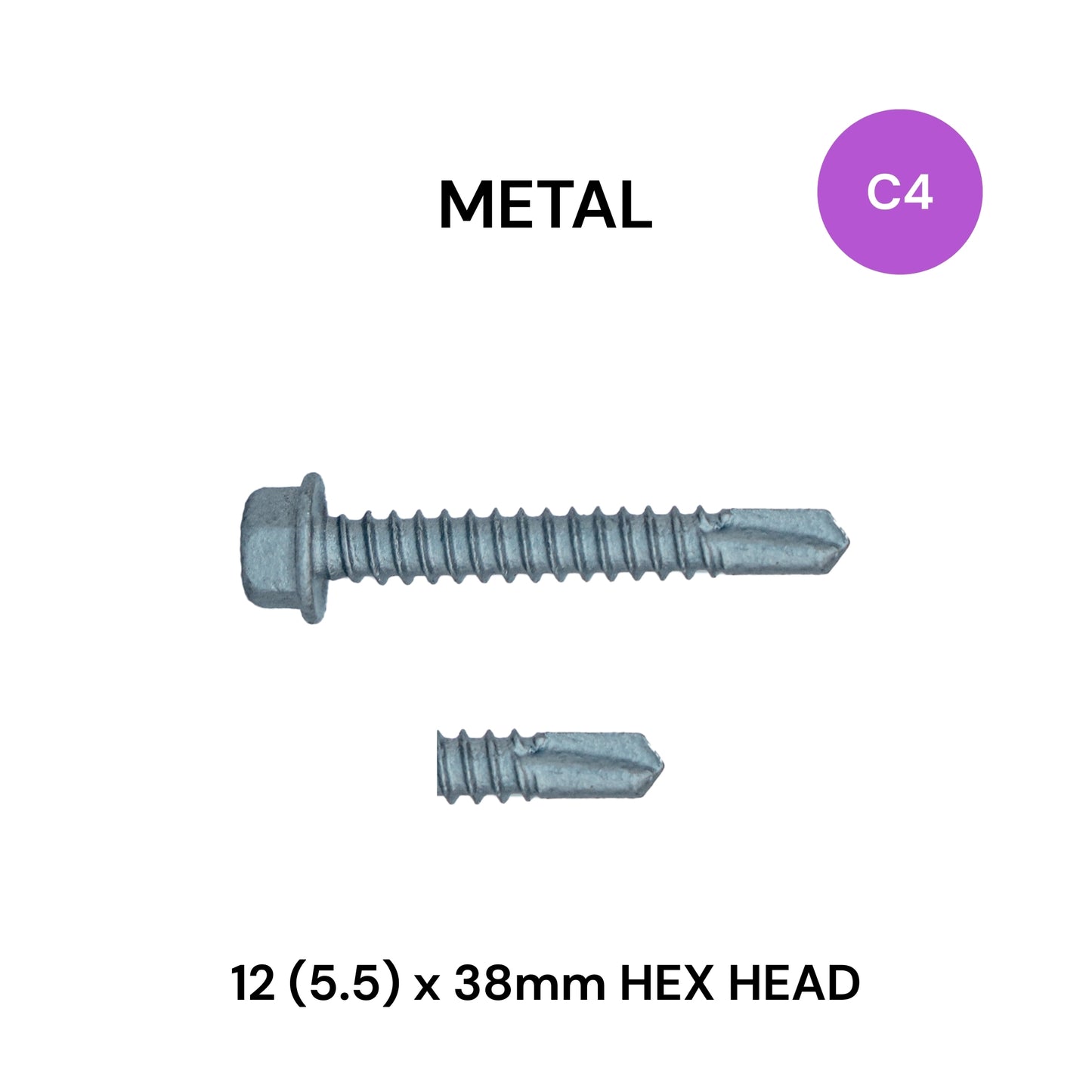 12 (5.5) x 38mm Metal Hex Head Class 4
