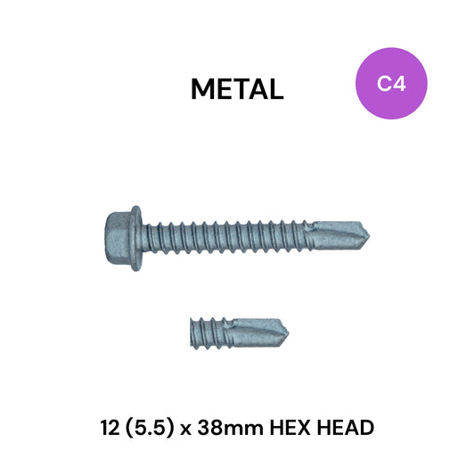 12 (5.5) x 38mm Metal Hex Head Class 4