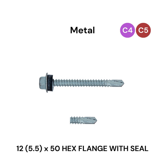 12 (5.5) x 50mm Metal Hex Flange With Seal