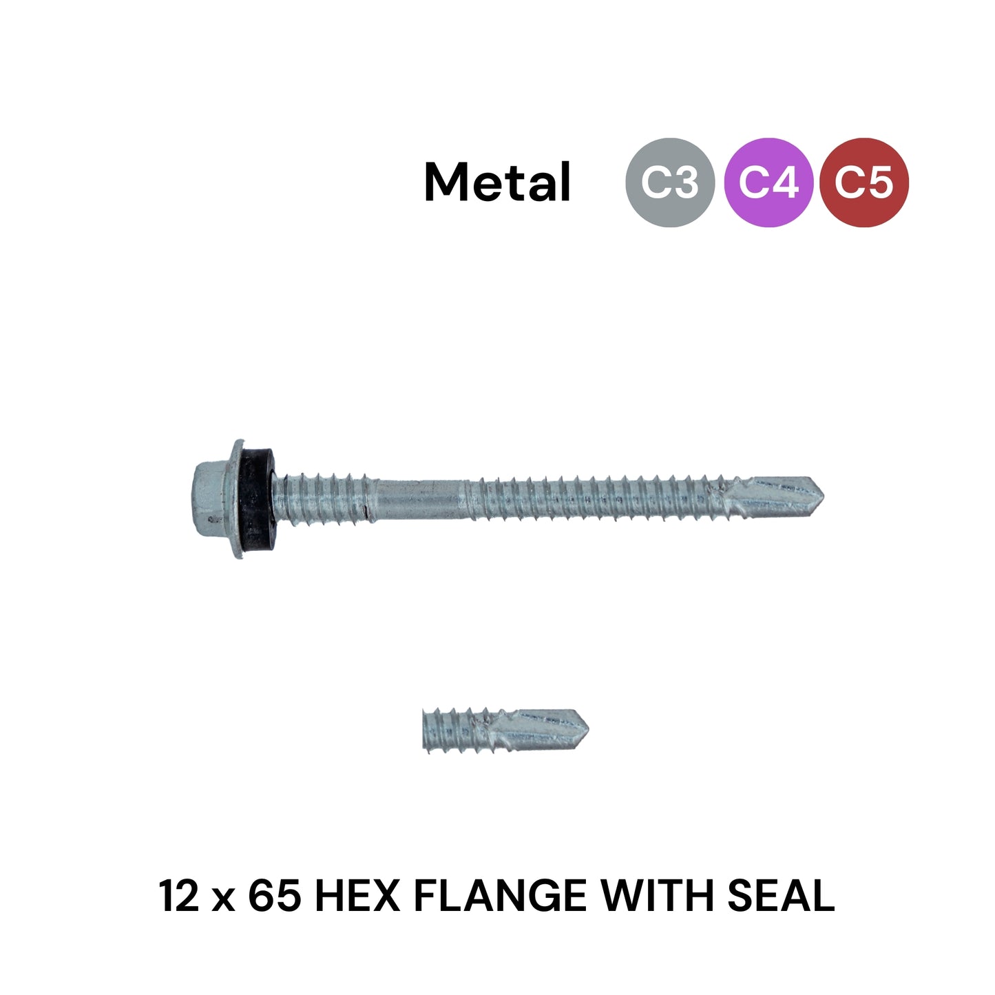 12 (5.5) x 65mm Metal Hex Flange With Seal