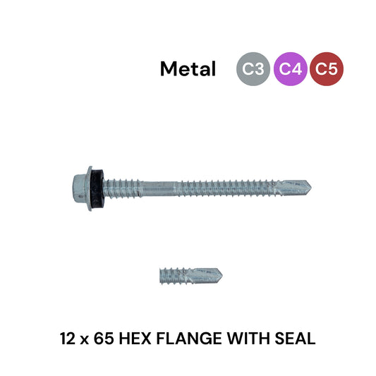 12 (5.5) x 65mm Metal Hex Flange With Seal