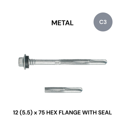 12 (5.5) x 75mm Metal Hex Flange With Seal Class 3 T5
