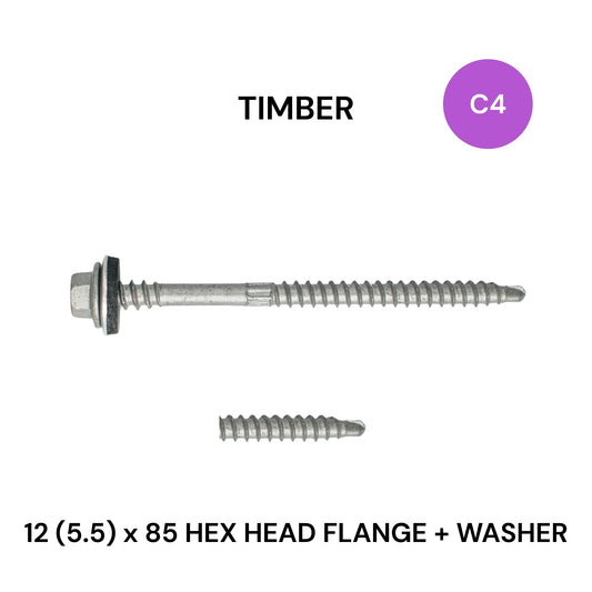 12 (5.5) x 85mm Timber Hex Flange and Washer Levin Drill Point Class 4