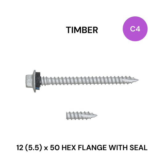 12 (5.5) x 50mm Timber Flange With Seal Class 4