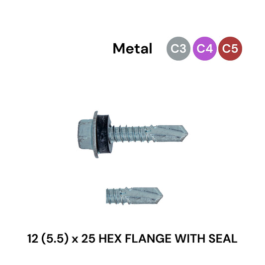 12 (5.5) x 25mm Metal Hex Flange And Seal