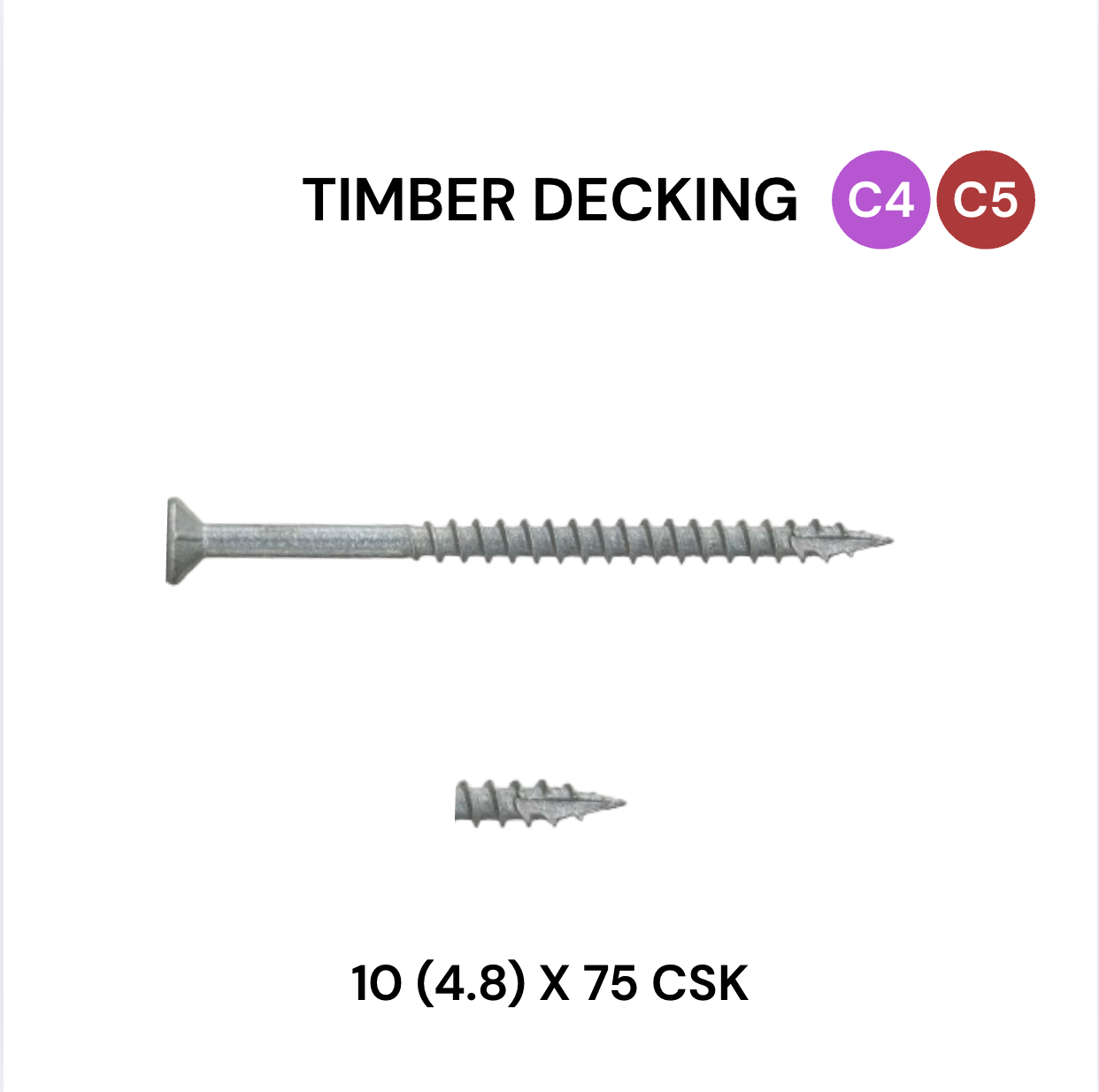 10 (4.8) x 75mm CSK Timber Decking