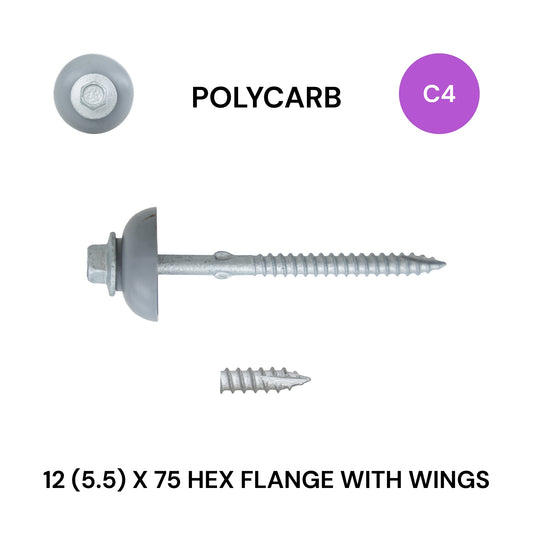 12 (5.5) X 75 Timber Hex Flange With Wings Class 4